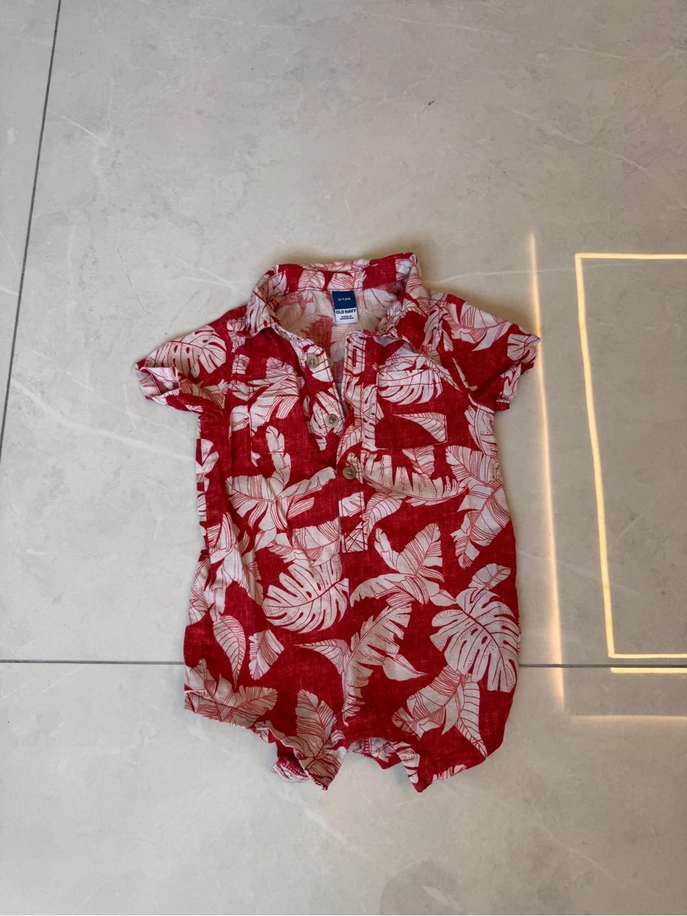 Old Navy Red and White Tropical Print Baby Romper